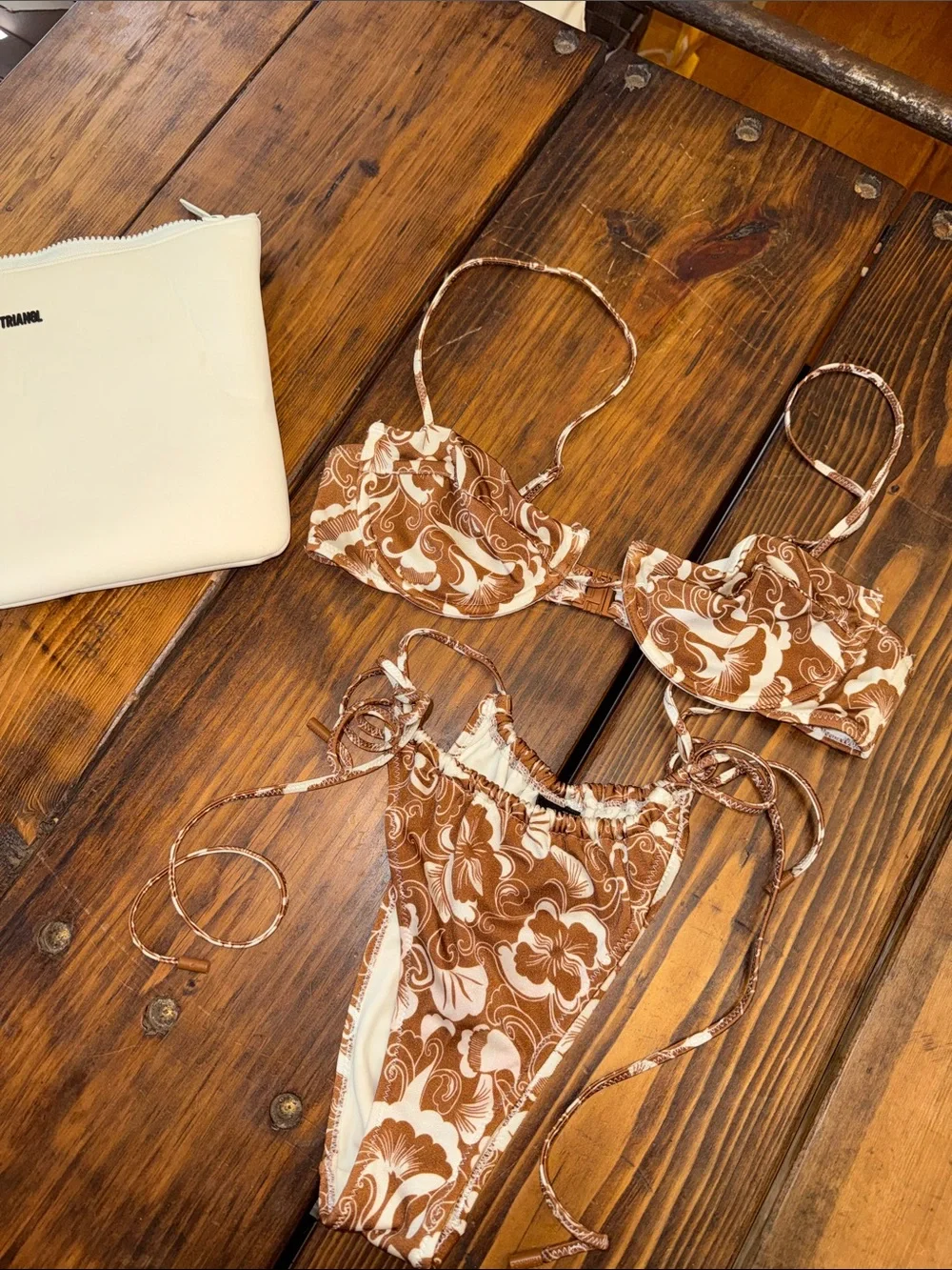 Triangl  Brown & White Printed Bikini Set - Medium top/large bottom.  Like new!